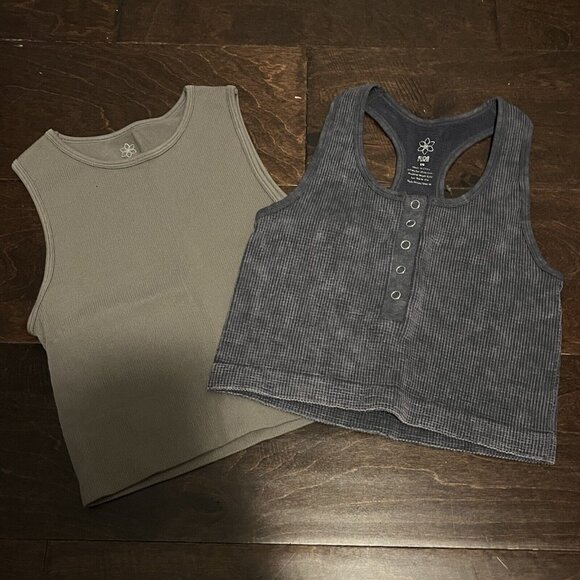 Aura Tops - Aura Set Of 2 Ribbed Cropped Tops Size Small Gray & Taupe